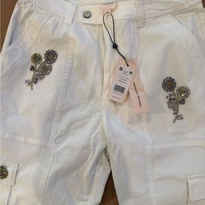 Cinq à Sept White Pants with Floral Accents
